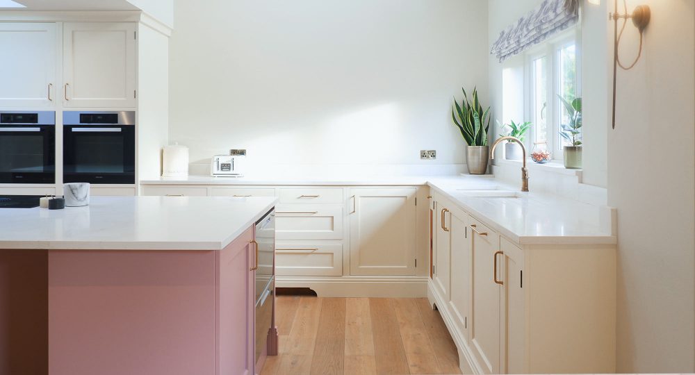 Cream and pink shaker kitchen