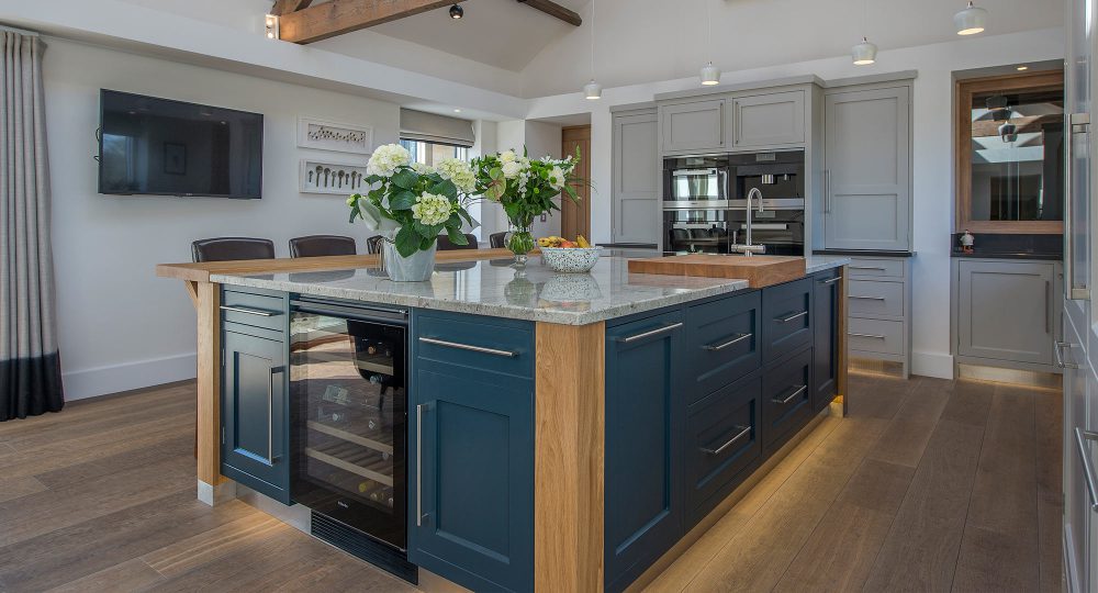 Blue and grey Hepworth and Wood English kitchen