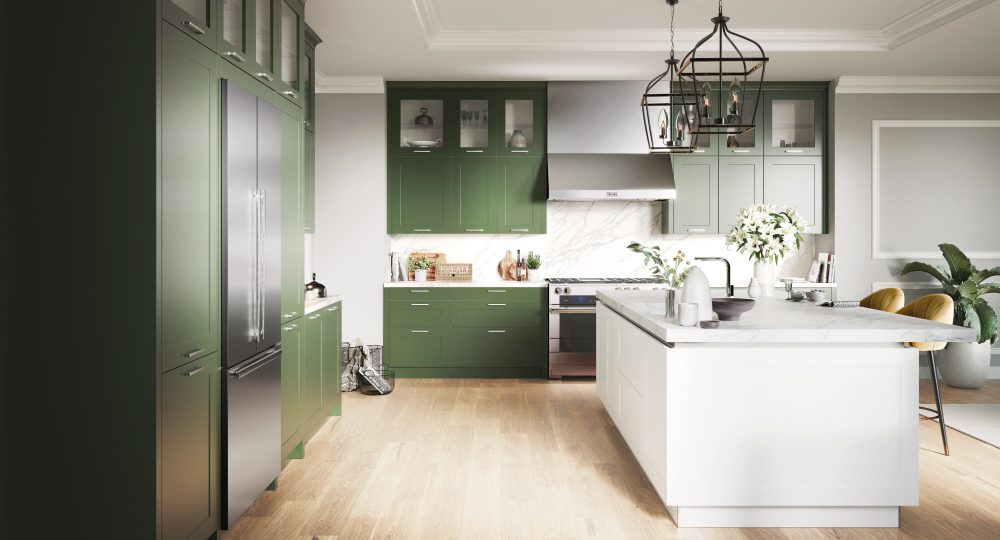 Green and white german kitchen